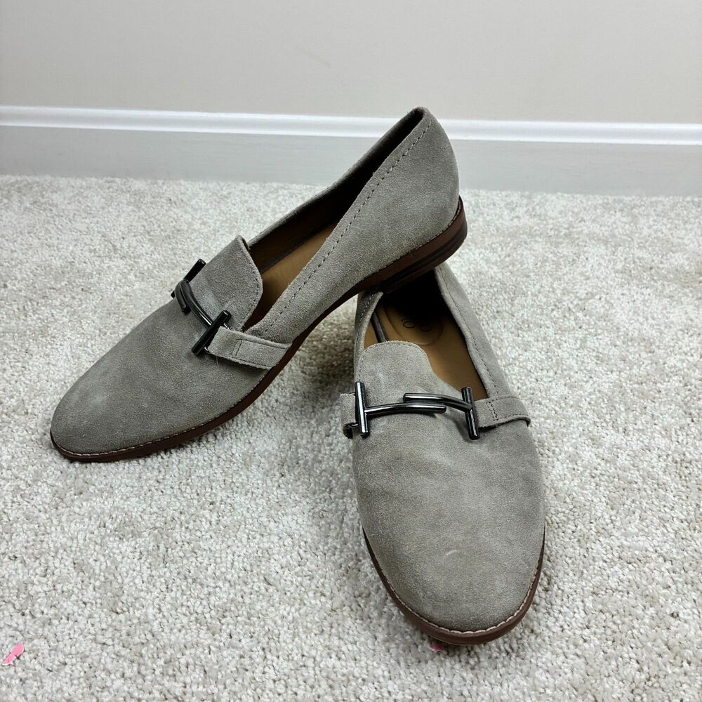 Franco Sarto Harlow Taupe Suede Horsebit Loafers Flats 9.5 Excellent Condition